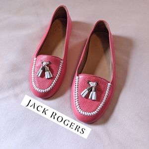 Jack Rogers Pink/White Terra Leather Tassel Ballet